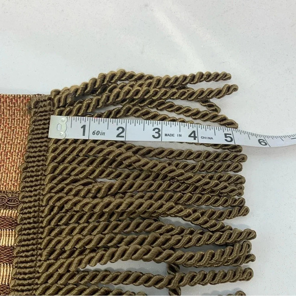 Chriss Madden Table Runner Brocade Braided Tassel Fringe Green Brown 13 X 58" - Picture 11 of 12